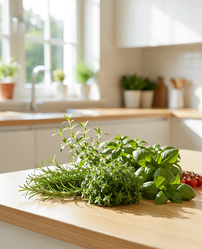Frische Kräuter in einer hellen Küche