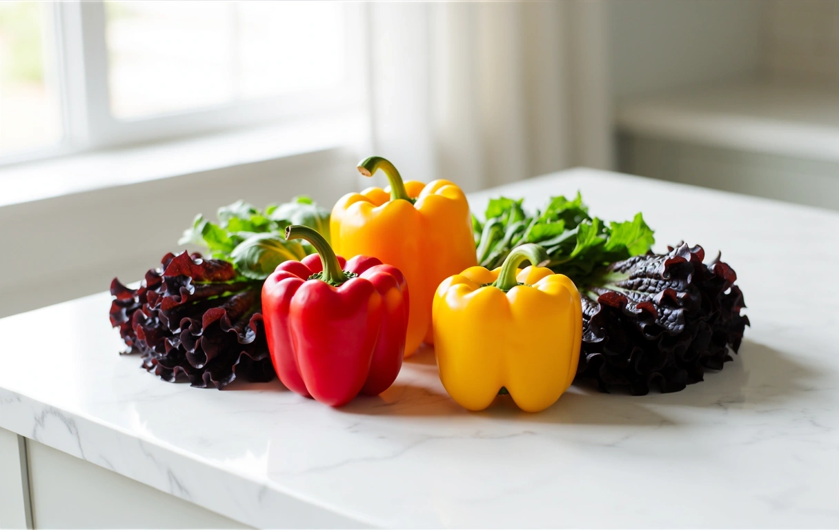 Frische Zutaten auf einer hellen Arbeitsplatte